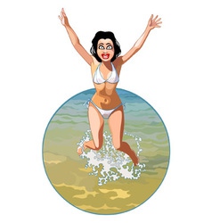 Cartoon Girl In A Swimsuit Joyously Jumping