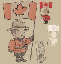 Cute Cartoon Canadian Mounties With A Flag