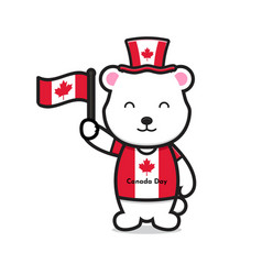 Cute White Bear Character Celebrated Canada Day