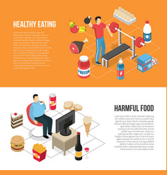 Healthy Unhealthy Lifestyles Isometric Banners