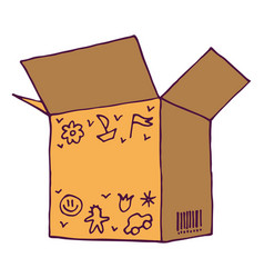 Open Cardboard Box With Childish Drawing Kid