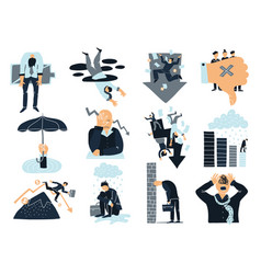 Business Failure Flat Icons Set