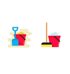 Toy Bucket With Sand And Spade Shovel Icon