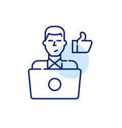 Young Man At Laptop Giving Thumbs Up Pixel