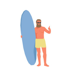 Male Surfer Holding Surf Board Simple Flat