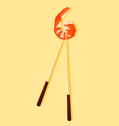 Cartoon Orange Shrimp On Chopsticks Sea Food