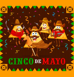 Cinco De Mayo Banner With Nachos Chips Cowboys