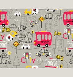 Seamless Pattern With Vehicles Cartoon In City