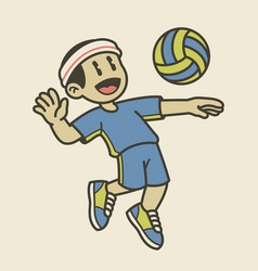 Vintage Of Cartoon Volleyball Player