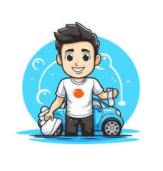 Cartoon Man With A Car On White Background