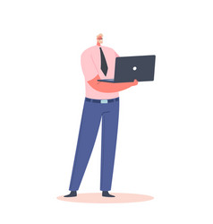 Male Character With Laptop In Hands Isolated On