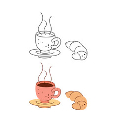 Hot Coffee In A Cup And A Croissant