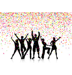 Silhouettes Of Party People On A Confetti