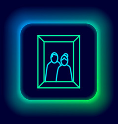 Glowing Neon Line Picture Frame On Table Icon