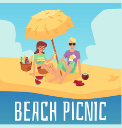 Summer Beach Picnic Banner With Couple On Sea