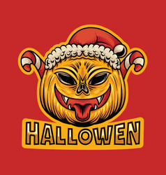 Pumpkin Halloween Santa Hat Graphic Design Emblem