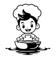 Cute Boy Chef Cooking In A Pan On Fire