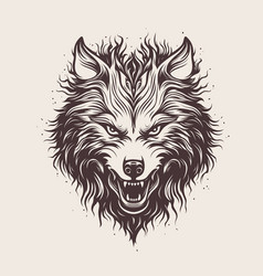 Hand Drawn Engraving Style Angry Wolf Head