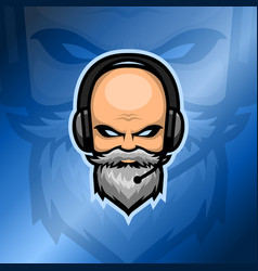 Old Beard Man Esport Logo With Headset