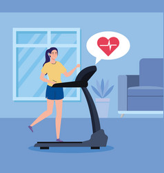 Exercise At Home Woman Running On Treadmill