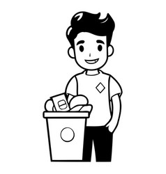 Man Throwing Garbage In Trash Can Recycling