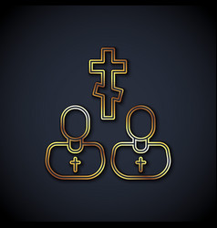 Gold Line Priest Icon Isolated On Black Background