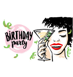 Party Invitation Card Woman Face With Birthday