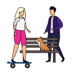 Woman In Skateboard With Man And Dog