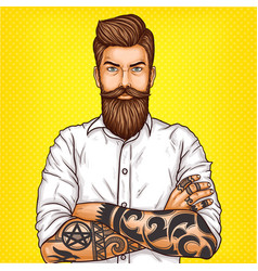 Pop Art A Brutal Bearded Man Macho With Tattoo