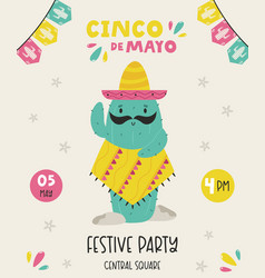 Holiday Design For Cinco De Mayo With Funny Cactus