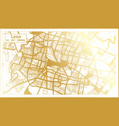 Leon Mexico City Map In Retro Style In Golden