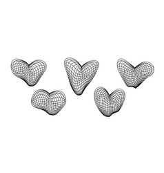 Distorted Wireframe Heart Shapes Set Wrap Grid