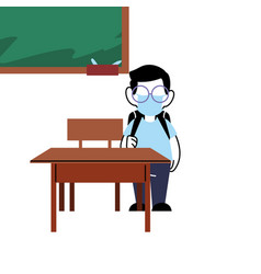 Boy With Mask On Desk In Classroom