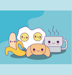 Kawaii Banana Eggs Bread And Coffee Mug