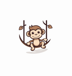 Cute Monkey In A Swing Isolated On White