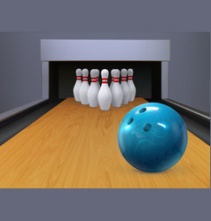 Realistic Bowling Wood Lane With Rolling Ball