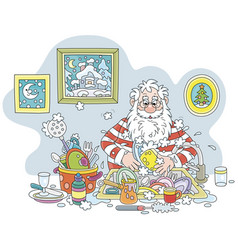 Santa Claus Washing Dishes After Dinner