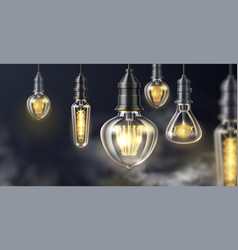 Light Bulbs Fog Background Realistic Edison Lamps