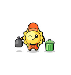 Mascot Of Cute Sun As Garbage Collector