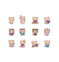 Set Isolated Cute Kitty Kawaii Chibi Style Cat