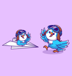 Cute Bird Riding Paper Airplane And Waving Hand