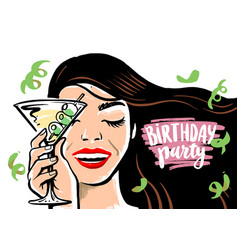 Party Invitation Card Woman Face With Birthday