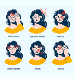 Cartoon Girl Headache Types Women Portraits