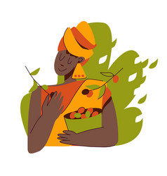 African Woman Harvests Coffee From A Branch