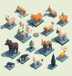 Isometric Wild Animals Isolated On White