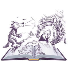 Three Pigs Fairy Tale Open Book Wolf