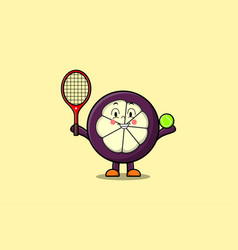 Cute Cartoon Mangosteen Playing Tennis Field