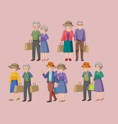 Collection Of Elderly People With Shopping Bag