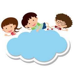 Empty Cloud Shape Banner With Many Kids Cartoon