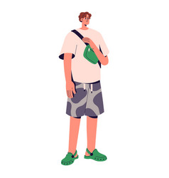 Happy Young Man In Summer Outfit Carrying Waist